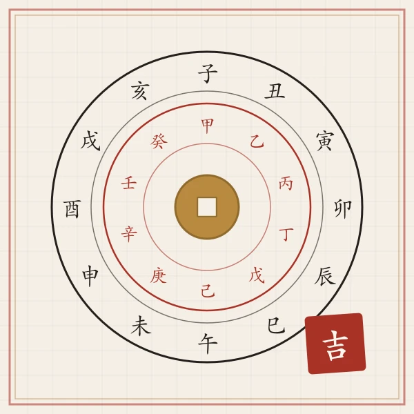 干支轮盘与朱砂印章图案