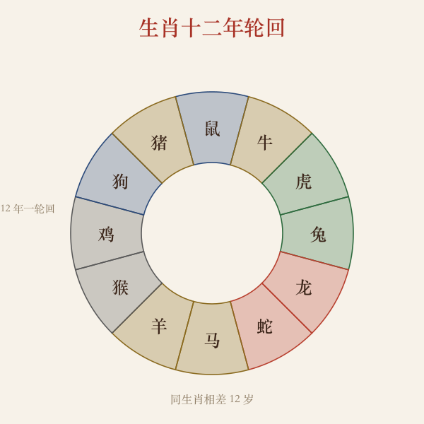 十二生肖十二年一轮回环图