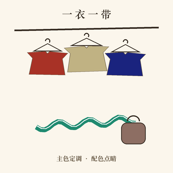 衣架上三件不同色的衣服与围巾配饰图案